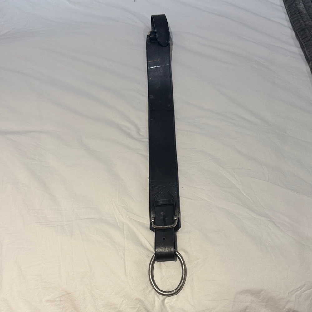 Black Leather Ring Buckle Belt - Men Accessories